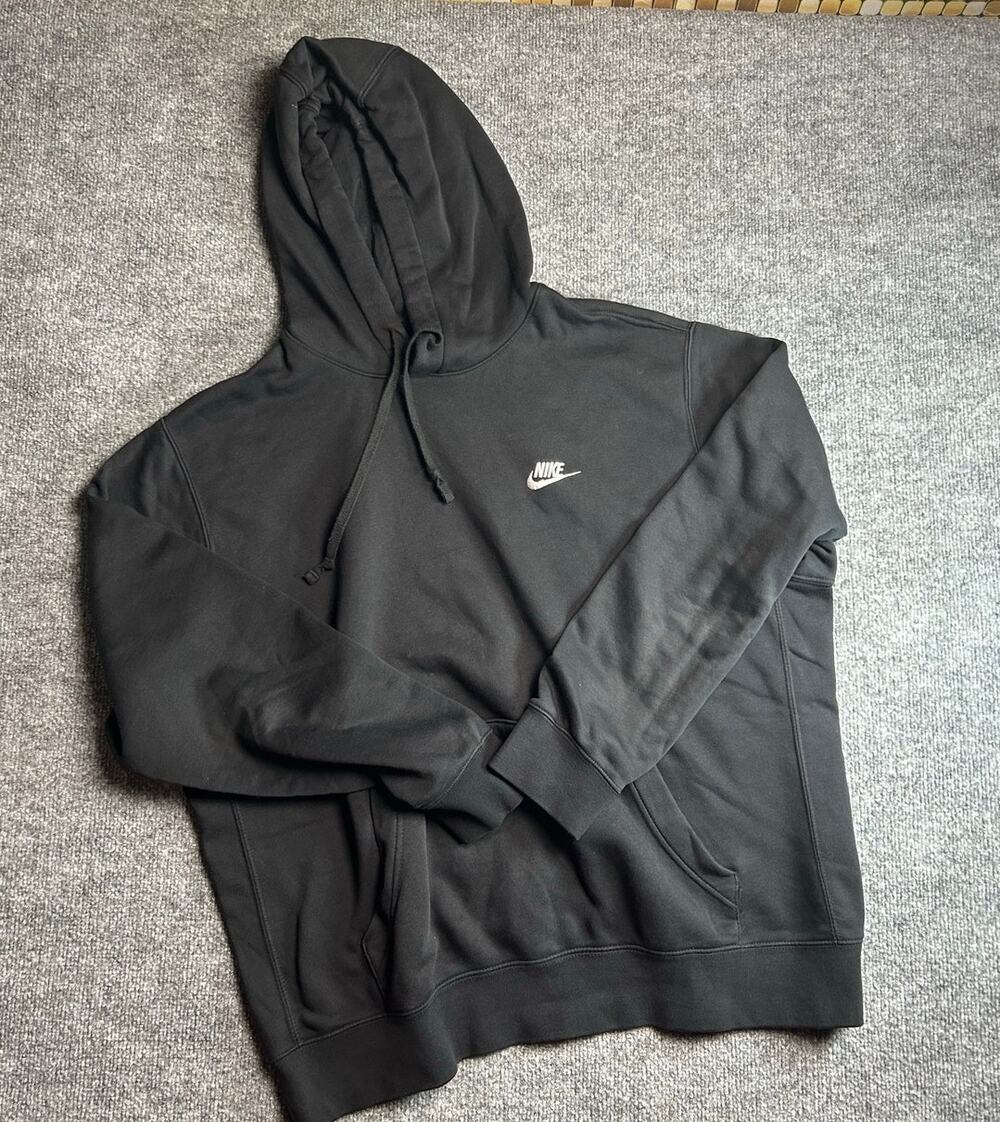 Nike Black Hoodie Mens XL Embroidered Swoosh Fleece Pullover Sweatshirt